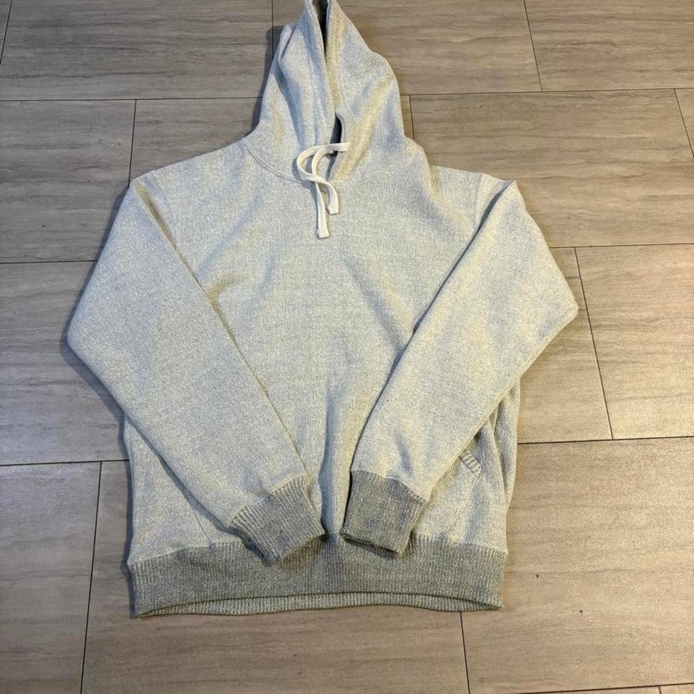 Mens Heavy Cotton Blend Pullover Hoodie Marled Gray Cream L